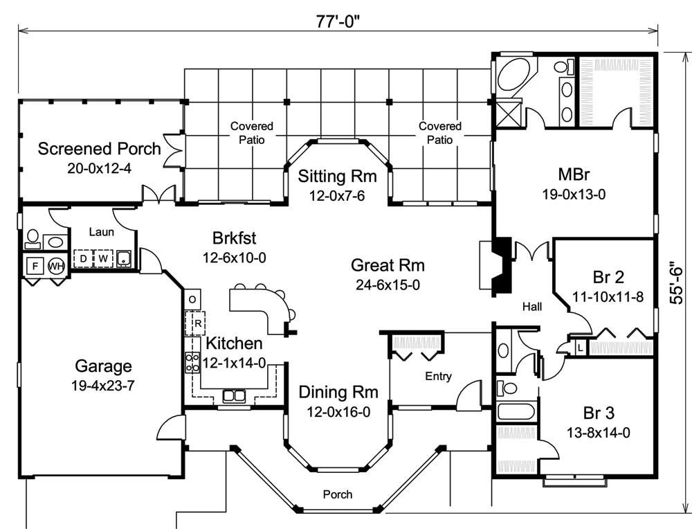 Floor Plan First Story of Traditional Plan #138-1263