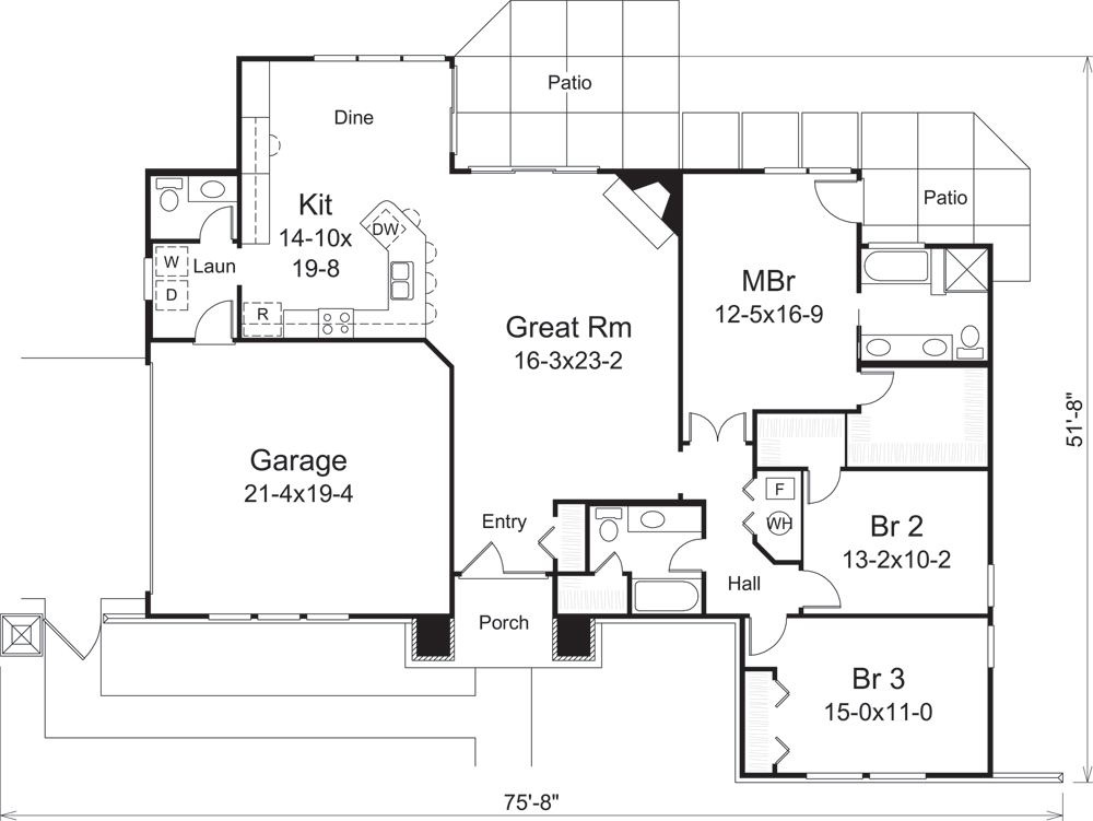 Floor Plan First Story of Prairie Plan #138-1281