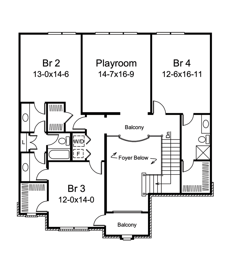 Floor Plan Second Story of European Plan #138-1283
