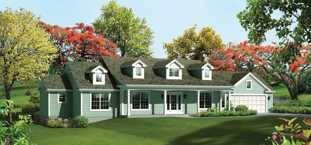 Front elevation of Ranch home (ThePlanCollection: House Plan #138-1287)