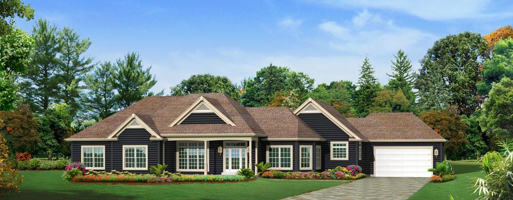Front elevation of Ranch home (ThePlanCollection: House Plan #138-1292)