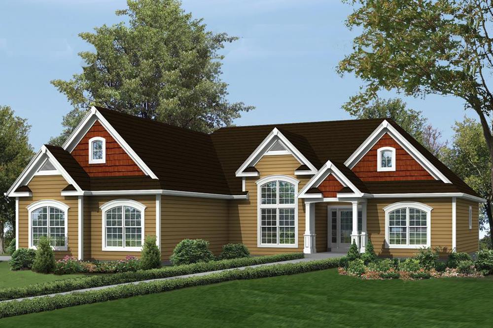 Color rendering of Ranch home plan (ThePlanCollection: House Plan #138-1299)