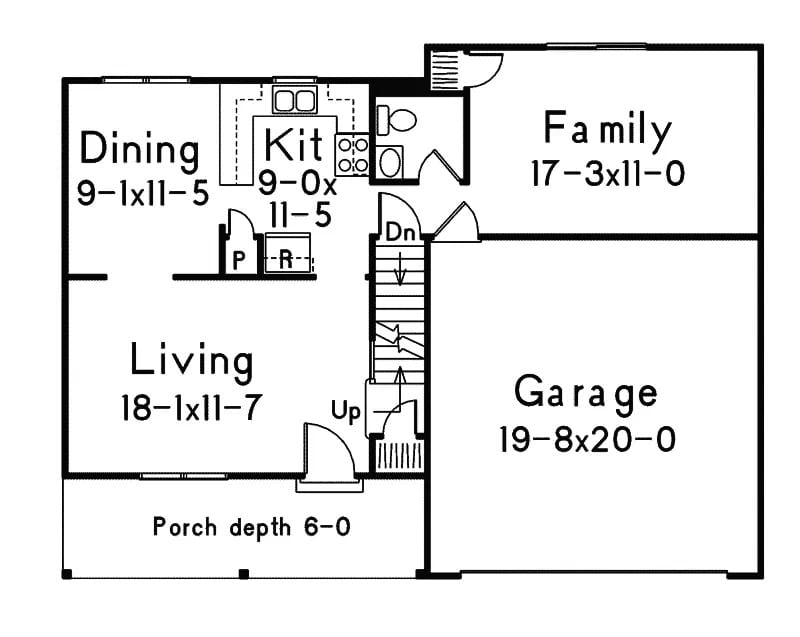 Main Level of Farmhouse Plan #138-1439