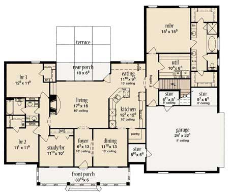 Floor Plan First Story of Country Plan #139-1008