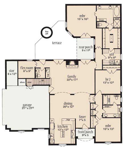 Floor Plan First Story of European Plan #139-1010