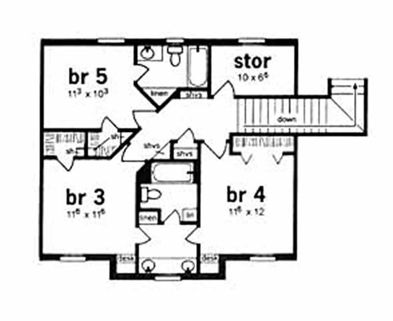 Floor Plan Second Story of European Plan #139-1088