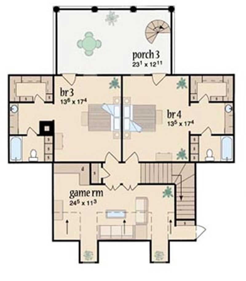 Floor Plan Second Story of European Plan #139-1092