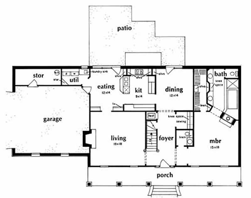 Floor Plan First Story of Southern Plan #139-1124