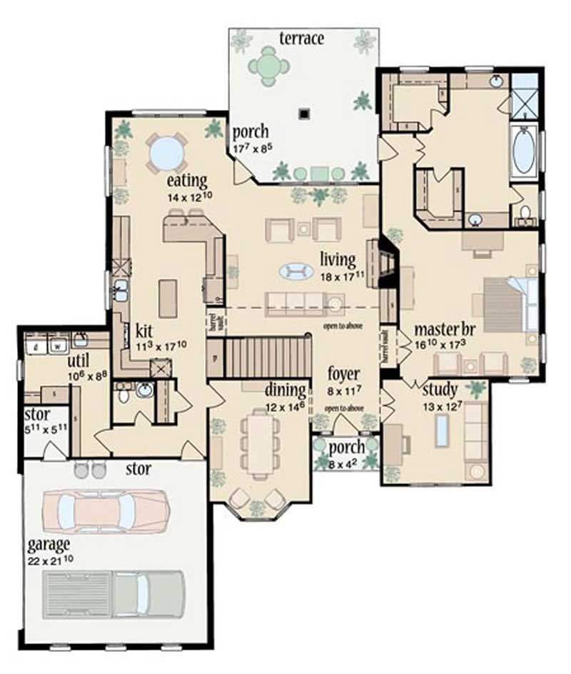 Floor Plan First Story of European Plan #139-1125