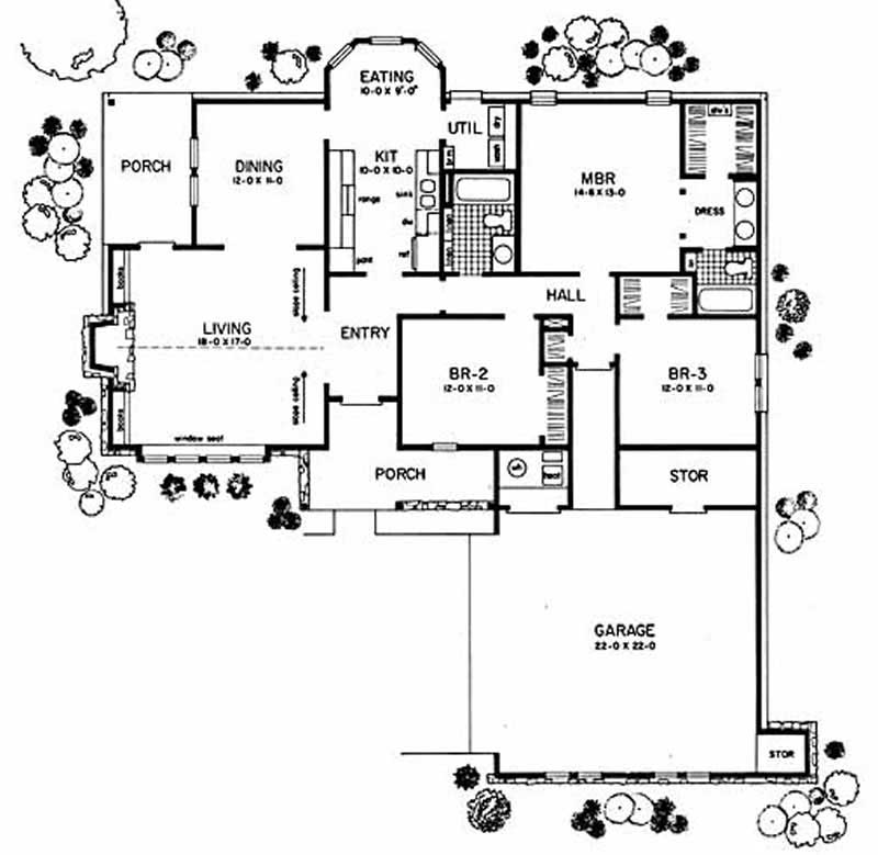 Floor Plan First Story of Ranch Plan #139-1145