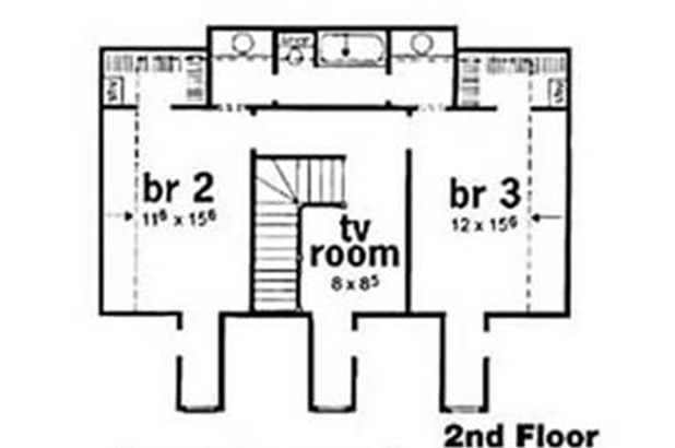 Floor Plan Second Story of Colonial Plan #139-1158