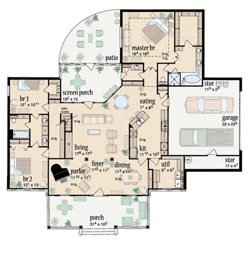 Floor Plan First Story of Country Plan #139-1196