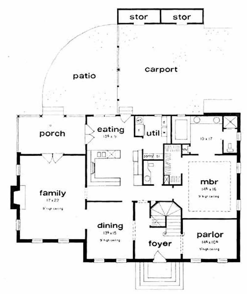 Floor Plan First Story of Southern Plan #139-1198