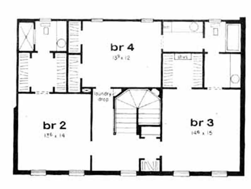 Floor Plan Second Story of Southern Plan #139-1198
