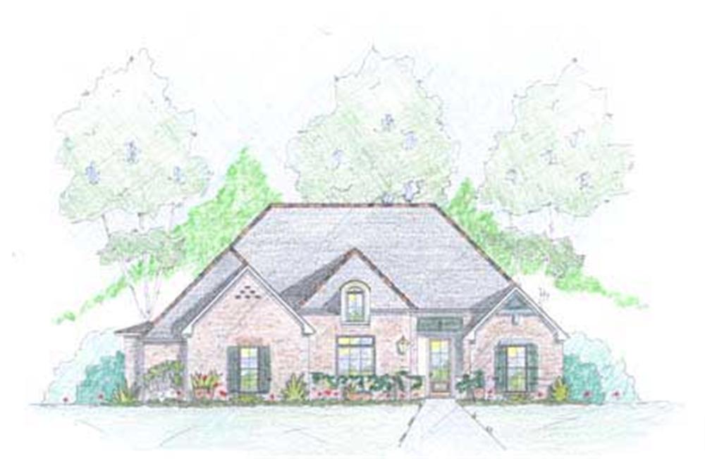 European House Plans Colored Front Elevation.