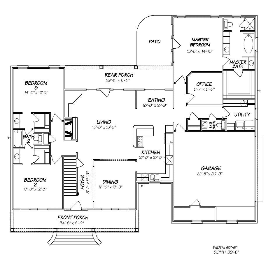 Floor Plan First Story of Country Plan #140-1000
