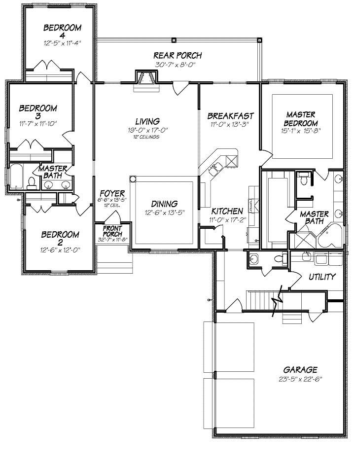 Floor Plan First Story of European Plan #140-1006