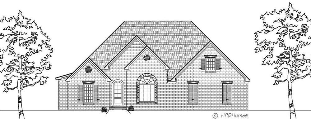 This is a black and white rendering of these Traditional House Plans.