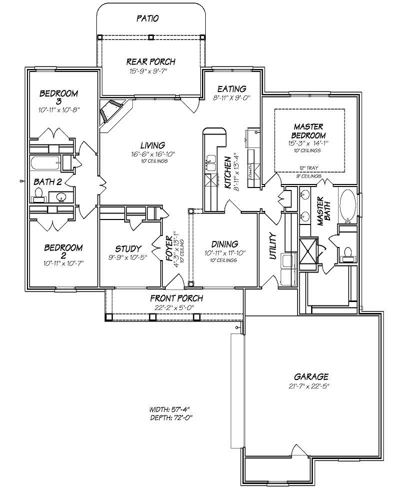 Floor Plan First Story of European Plan #140-1007