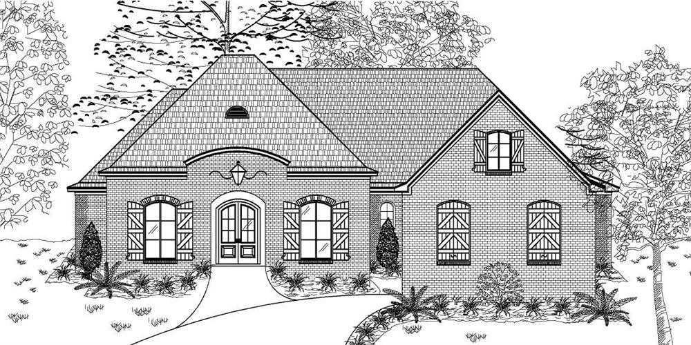 This is a black and white rendering of these European House Plans.