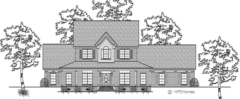 This is a black and white front elevation of these Victorian Farmhouse Country Houseplans.