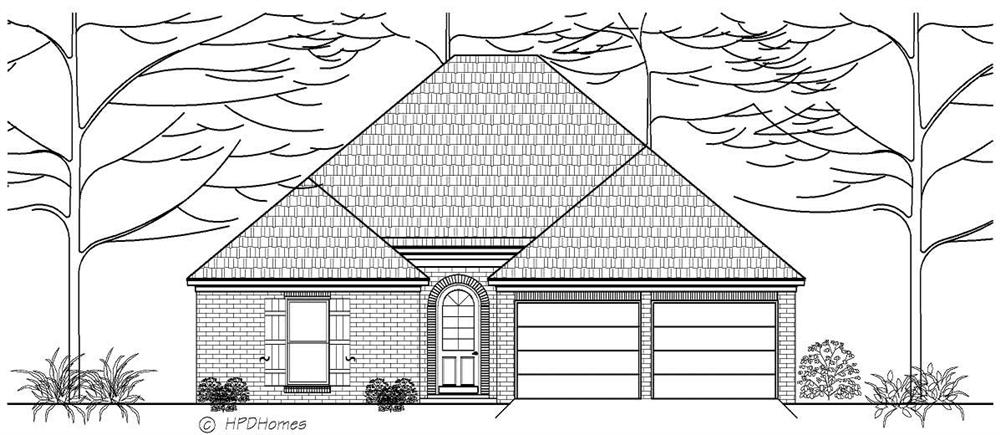 This is a black and white front elevation for these European House Plans.