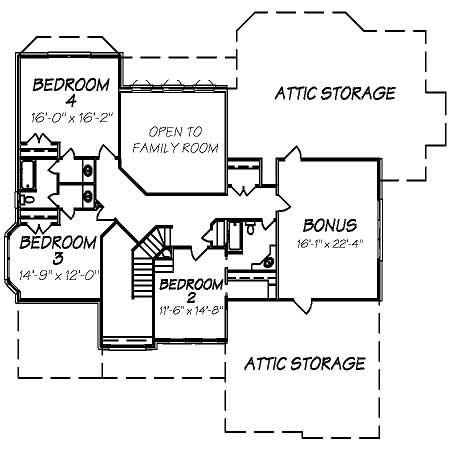 Floor Plan Second Story of European Plan #140-1023