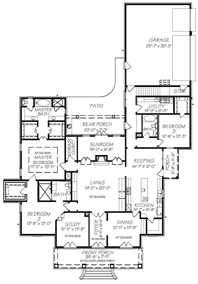 Floor Plan First Story of Cape Cod Plan #140-1024