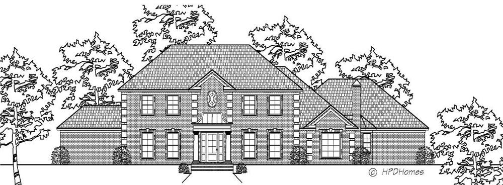 This is the black and white front elevation of these Luxury Homeplans.
