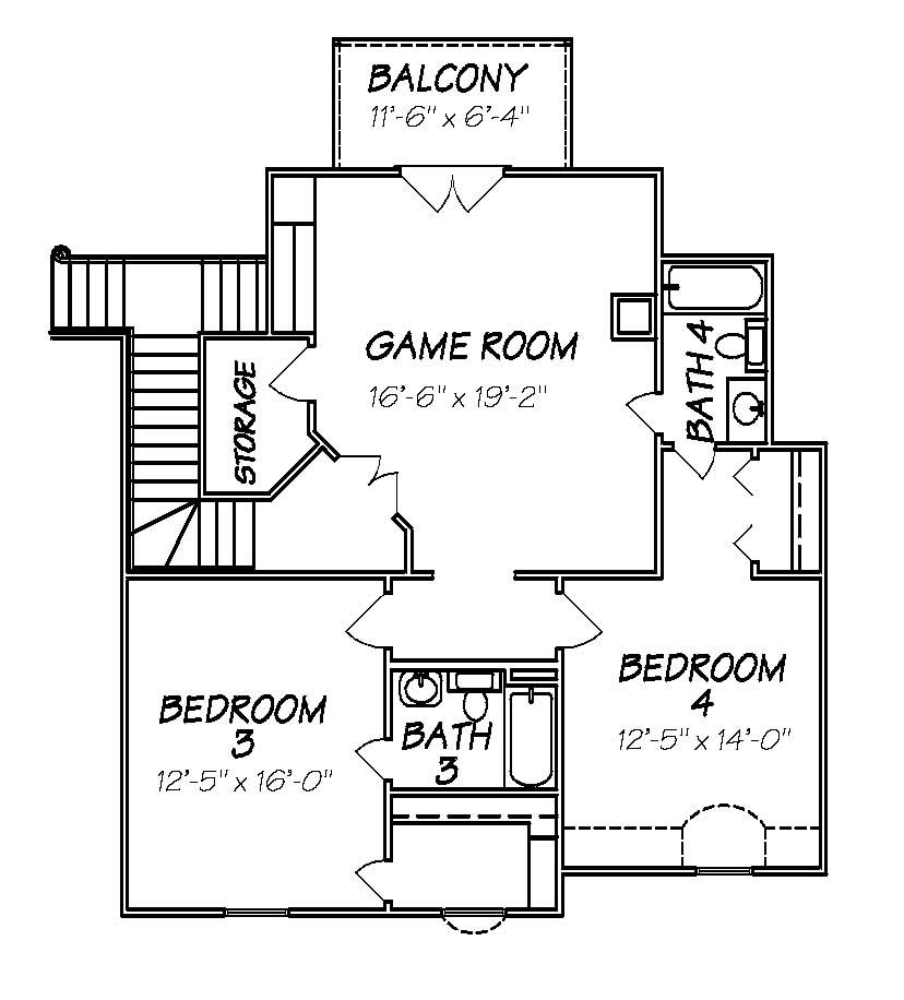 Floor Plan Second Story of European Plan #140-1040