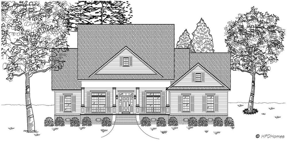 This is a black and white rendering of these Country House Plans.