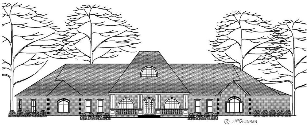 This image shows the front elevation of these Luxury Houseplans.