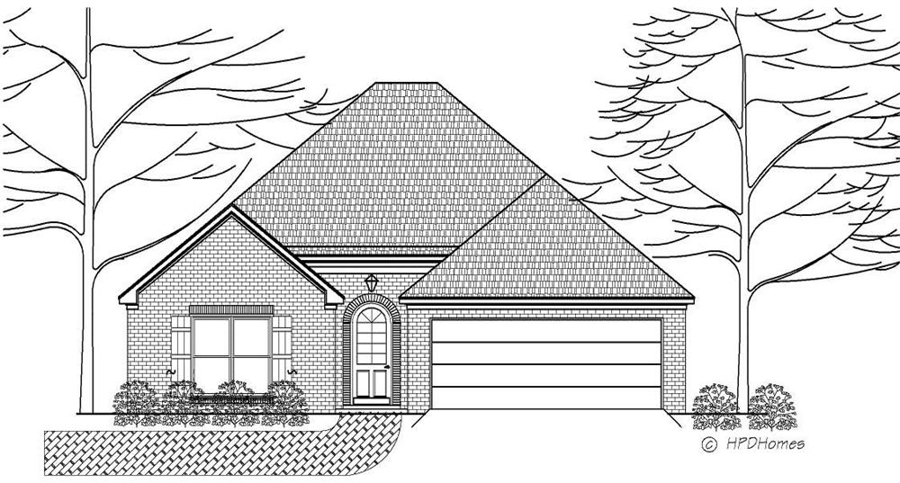 Here is a black and white front elevation for these Traditional House Plans.
