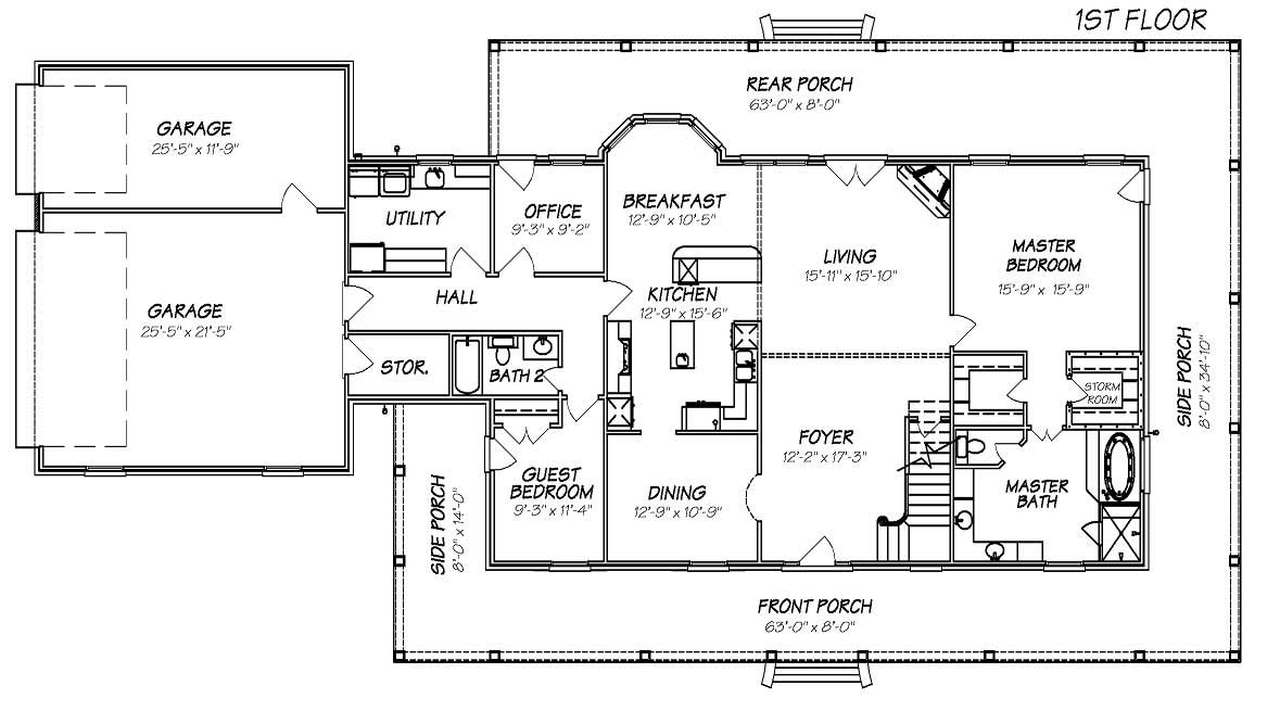 Floor Plan First Story of Cape Cod Plan #140-1057