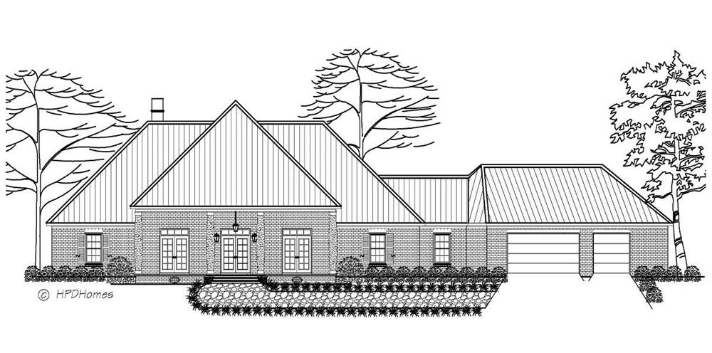 This is a black and white front elevation of these European Homeplans.