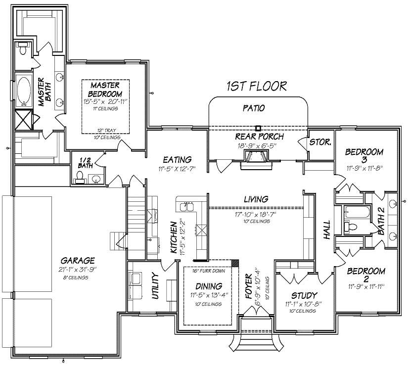 Floor Plan First Story of Cape Cod Plan #140-1078