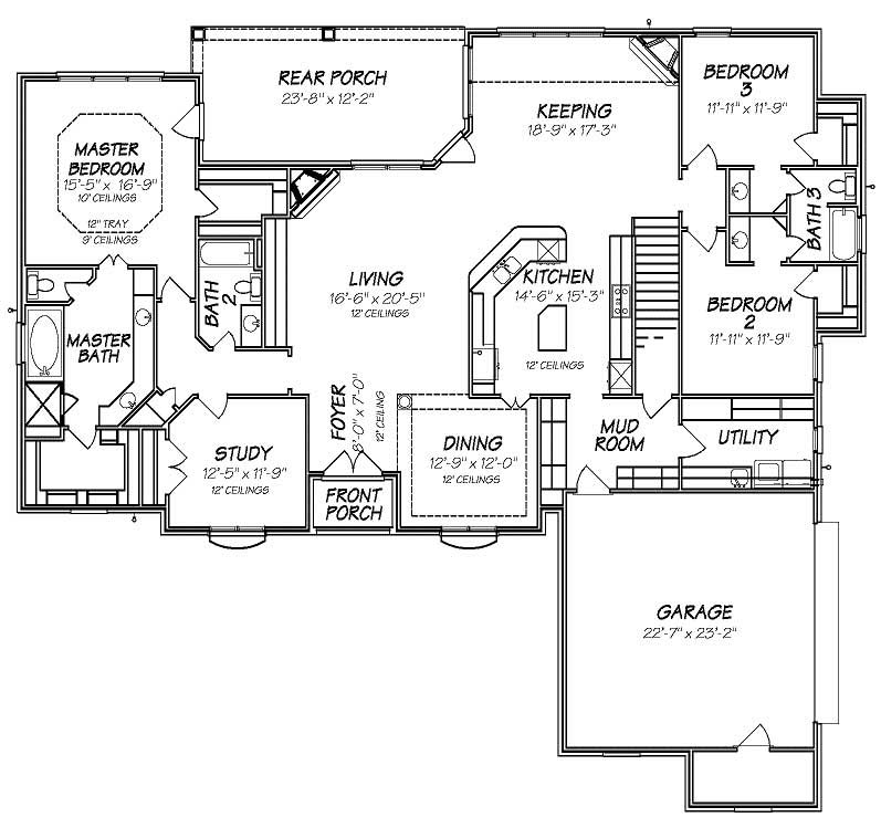 Floor Plan First Story of European Plan #140-1080