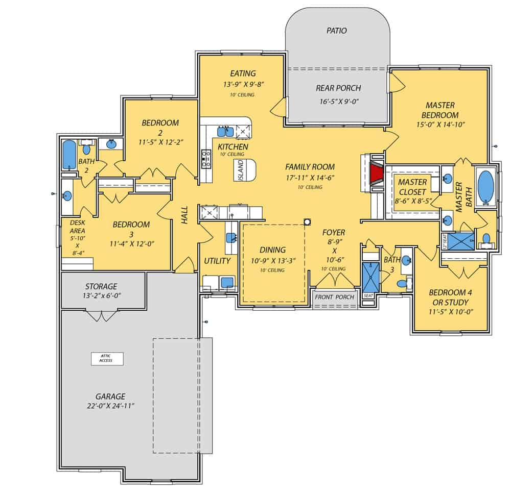 Floor Plan Main Level of European Plan #140-1082