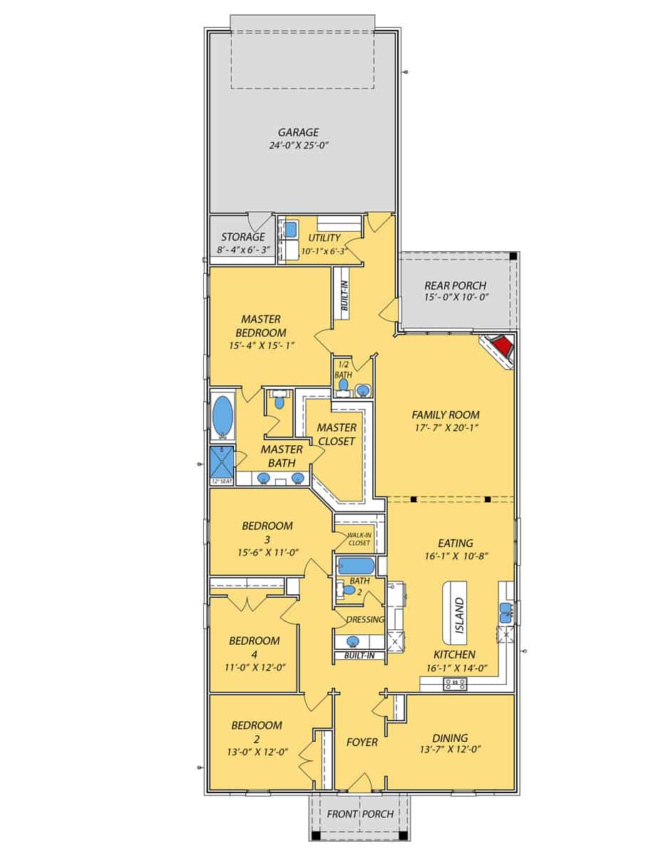 Floor Plan Main Level of Ranch Plan #140-1104