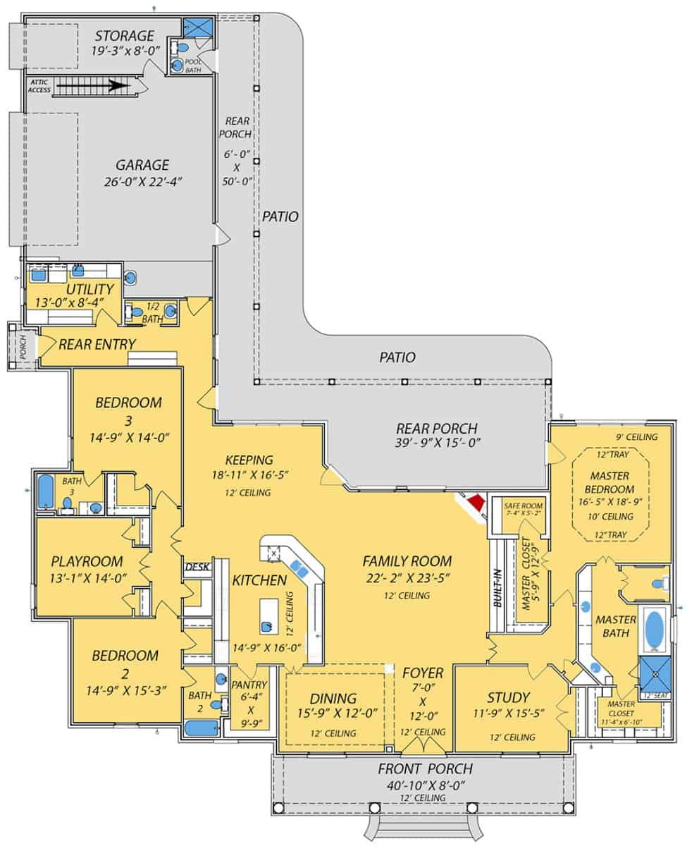 Floor Plan Main Level of European Plan #140-1109