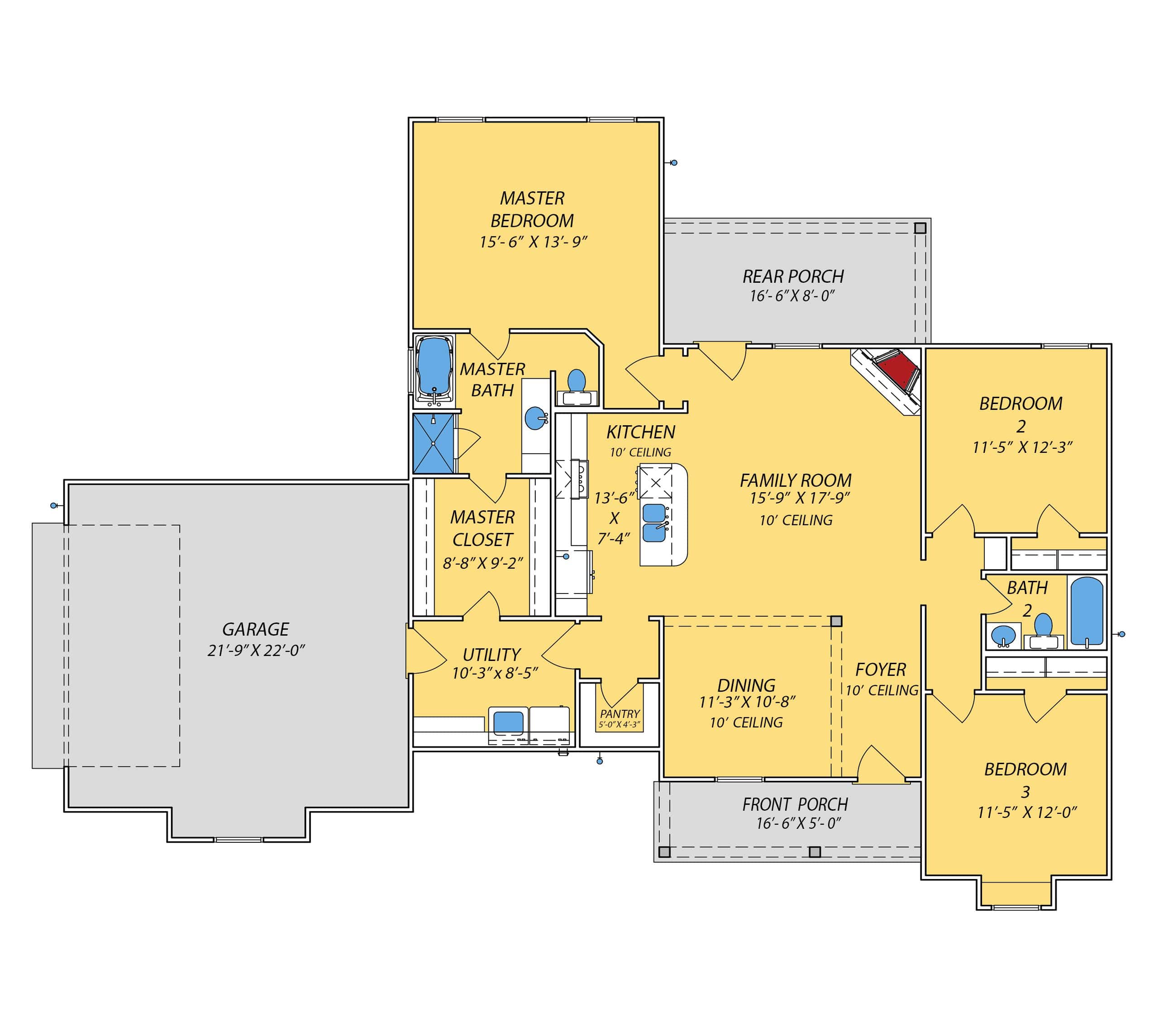 Main Level of Traditional Plan #140-1136