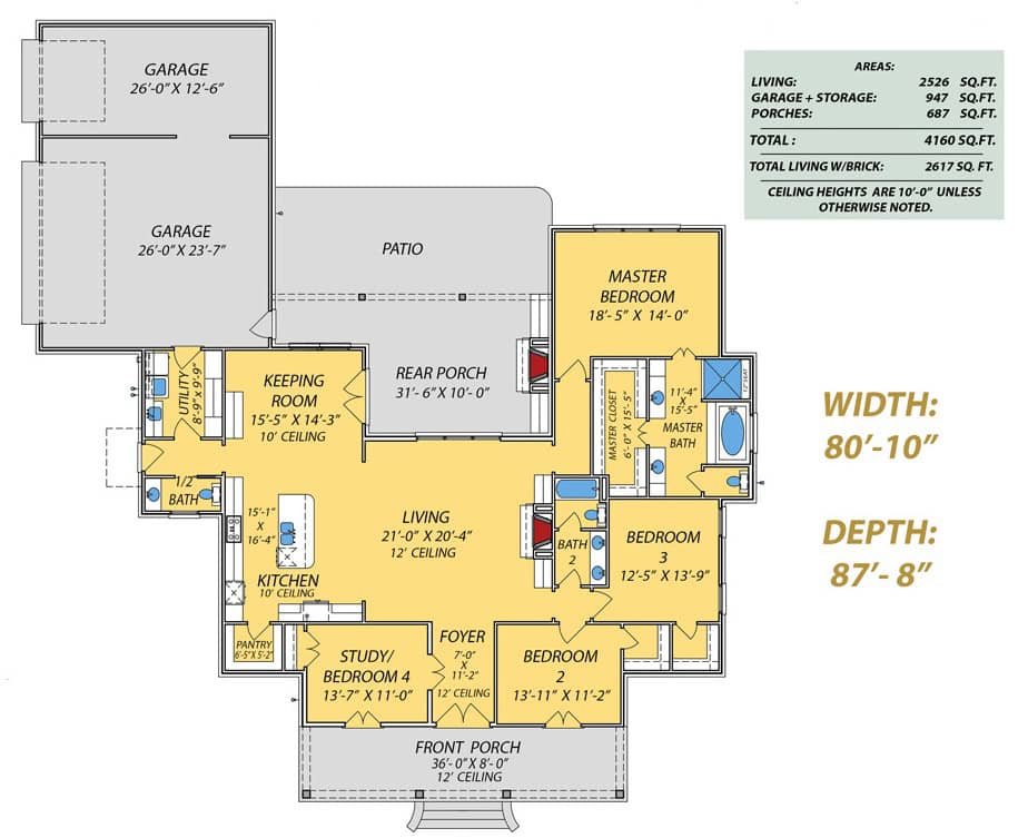 Main Level of Traditional Plan #140-1144
