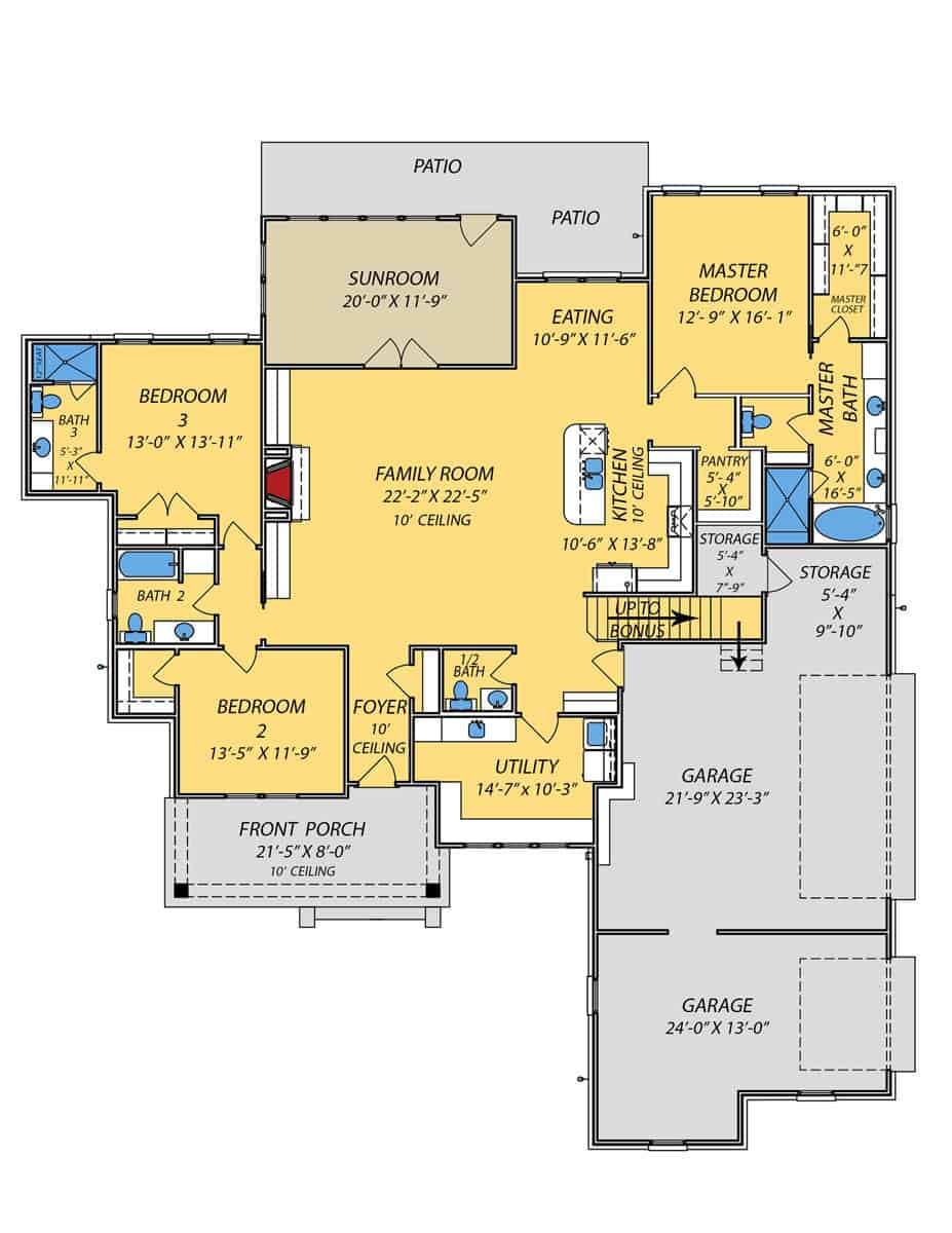 Main Level of Acadian Plan #140-1145