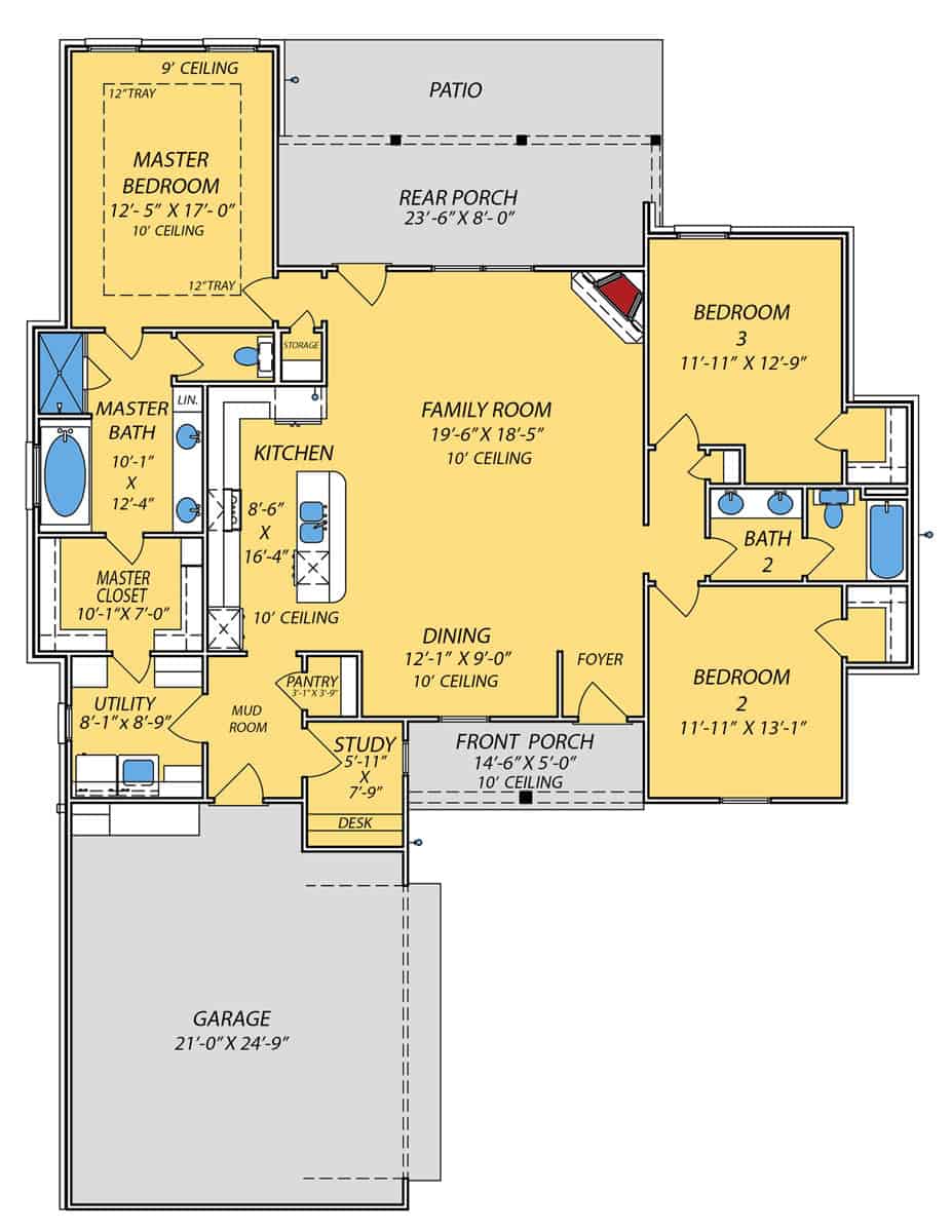 Main Level of Traditional Plan #140-1149