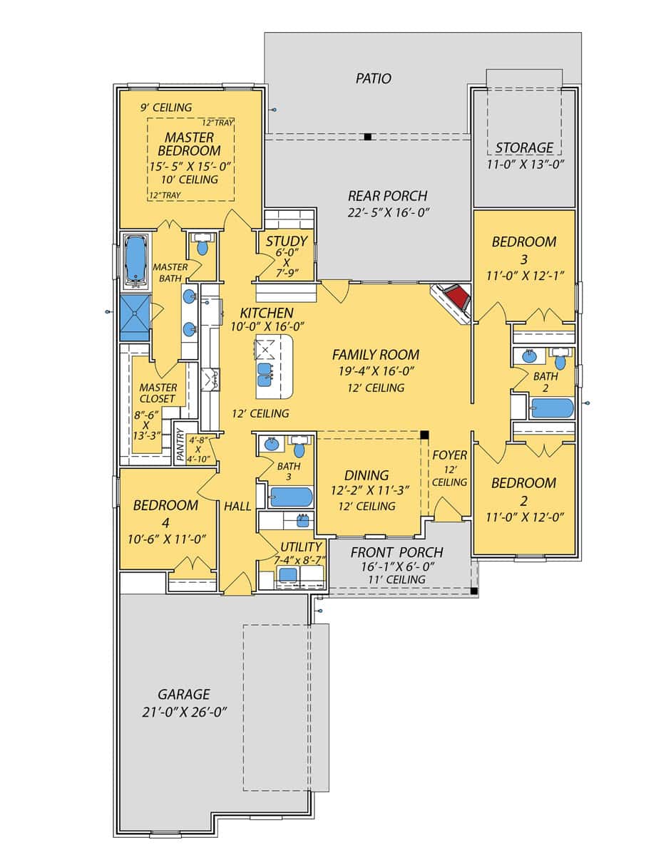 Main Level of Traditional Plan #140-1150