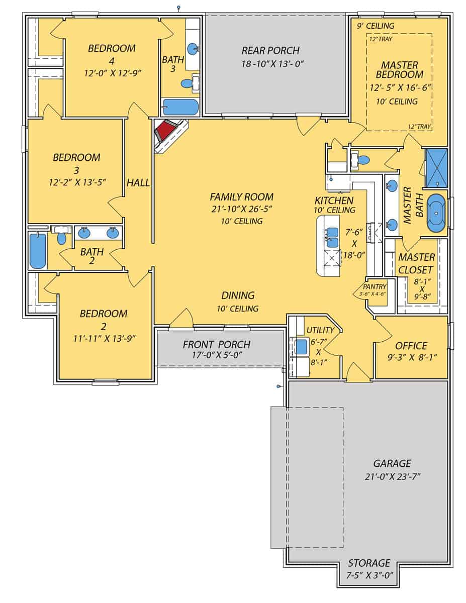 Main Level of Traditional Plan #140-1154