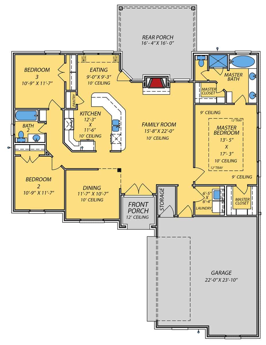 Main Level of Traditional Plan #140-1156