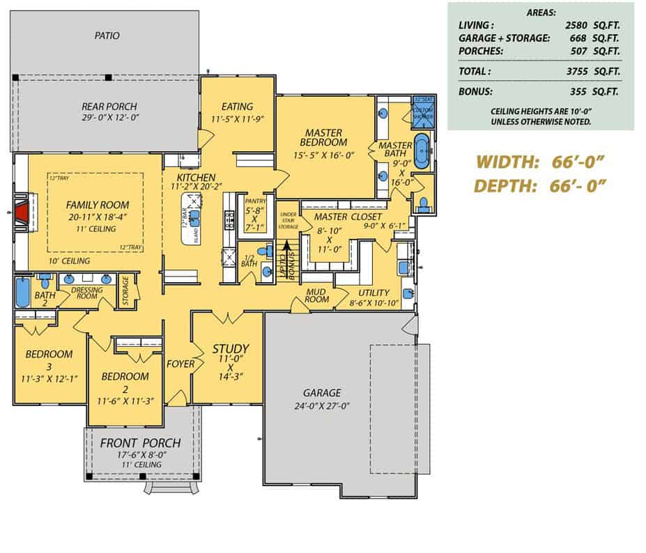 Main Level of Traditional Plan #140-1159