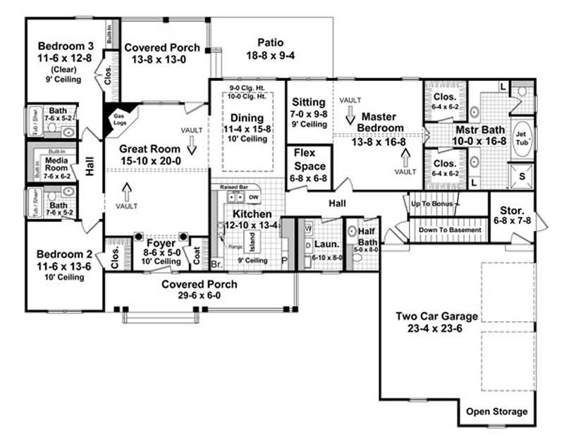 Floor Plan First Story of Ranch Plan #141-1004