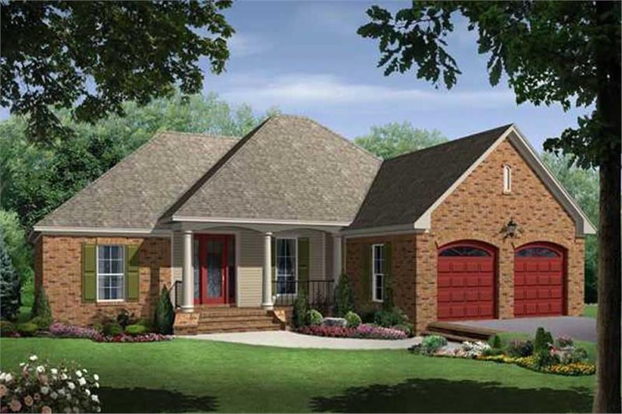 Front elevation of Ranch home (ThePlanCollection: House Plan #141-1043)